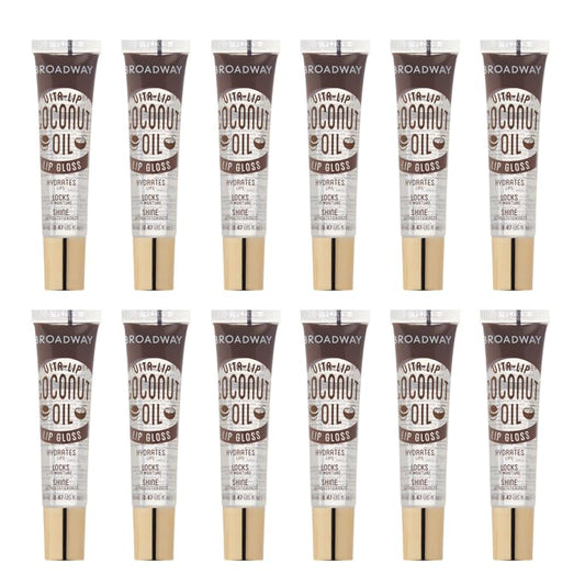 Ruby Kisses Broadway Vita-Lip Gloss with coconut oil in 12-pack for rich hydration