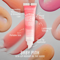 Ruby Kisses Broadway Vita-Lip tube closeup shows color-ready gloss for daily wear.
