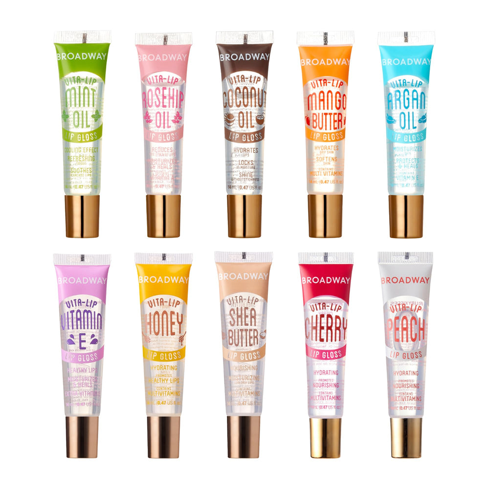 Ruby Kisses Broadway Vita-Lip gloss tube—lightweight hydration and high shine.