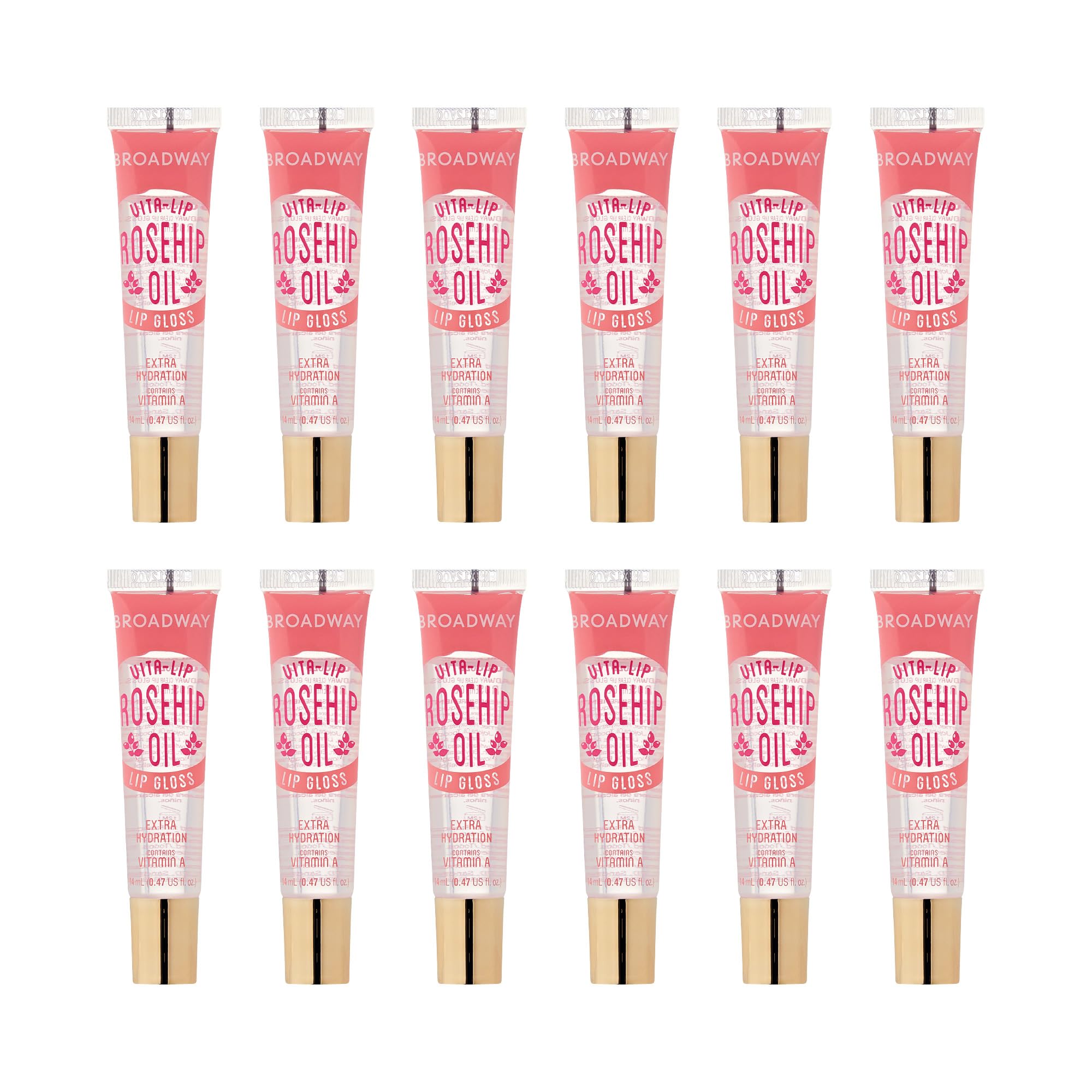 Ruby Kisses Broadway Vita-Lip gloss bottle front for high-shine lips.