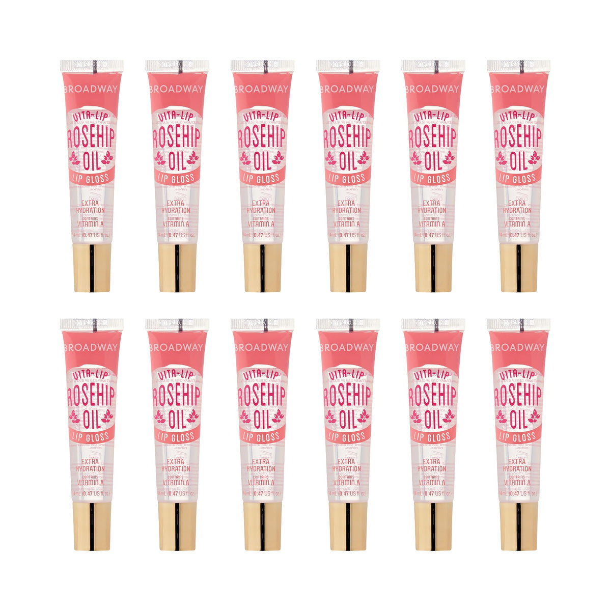 Ruby Kisses Broadway Vita-Lip gloss bottle front for high-shine lips.