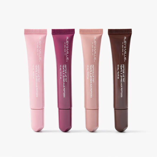 Ruby & Millie peptide lip treatment bottle delivering long-lasting hydration for soft lips.