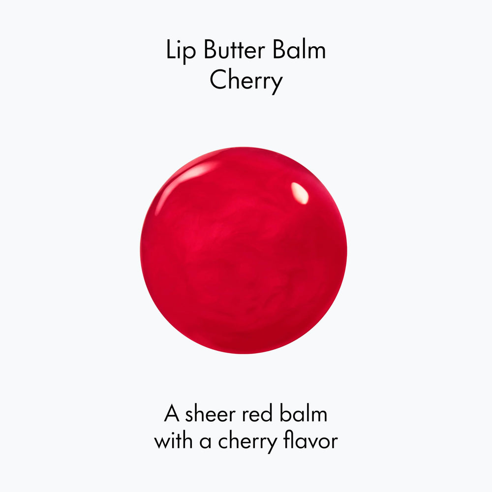 Ruby & Millie Cherry Lip Balm glossy lips close-up shows sheer tint and instant moisture.
