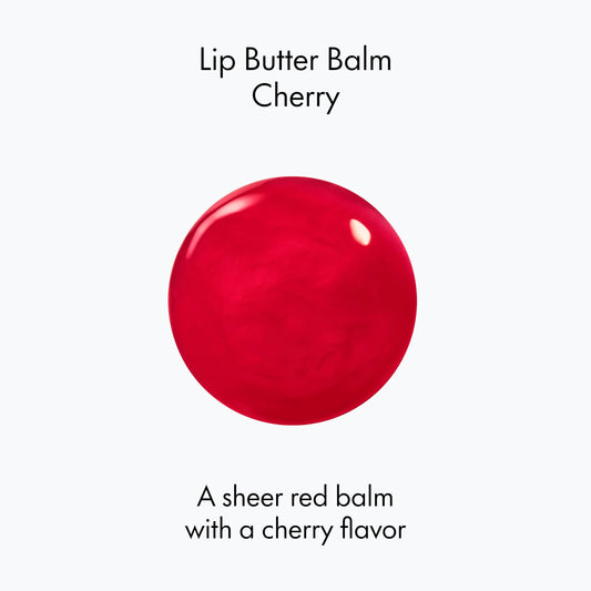 Ruby & Millie Cherry Lip Balm glossy lips close-up shows sheer tint and instant moisture.