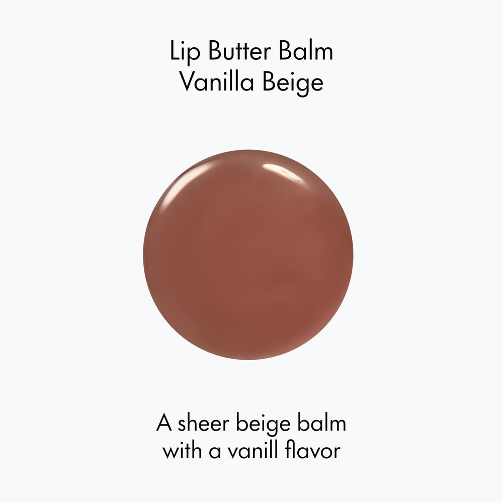 Ruby & Millie tinted lip balm Vanilla Beige swatch reveals nude, glossy finish.