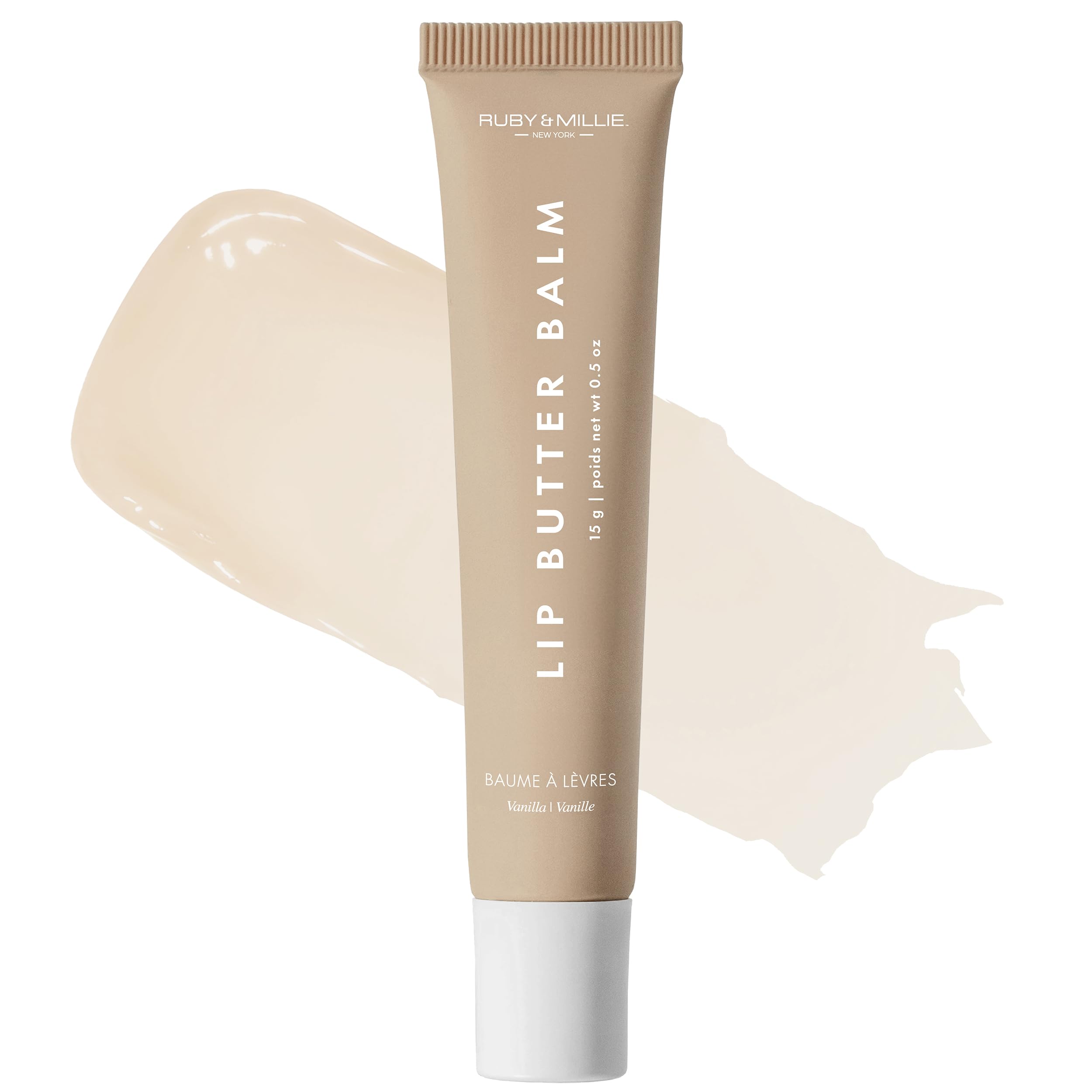 Ruby and Millie Vanilla tinted lip balm with vanilla scent for hydrated, soft-looking lips