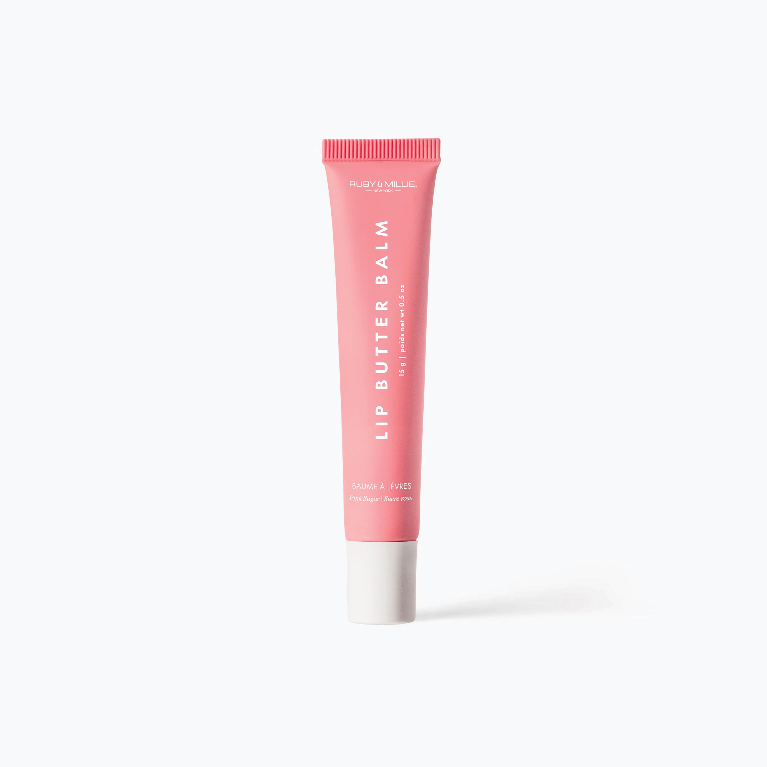 Ruby & Millie vegan cruelty-free lip balm in a sleek packaging.