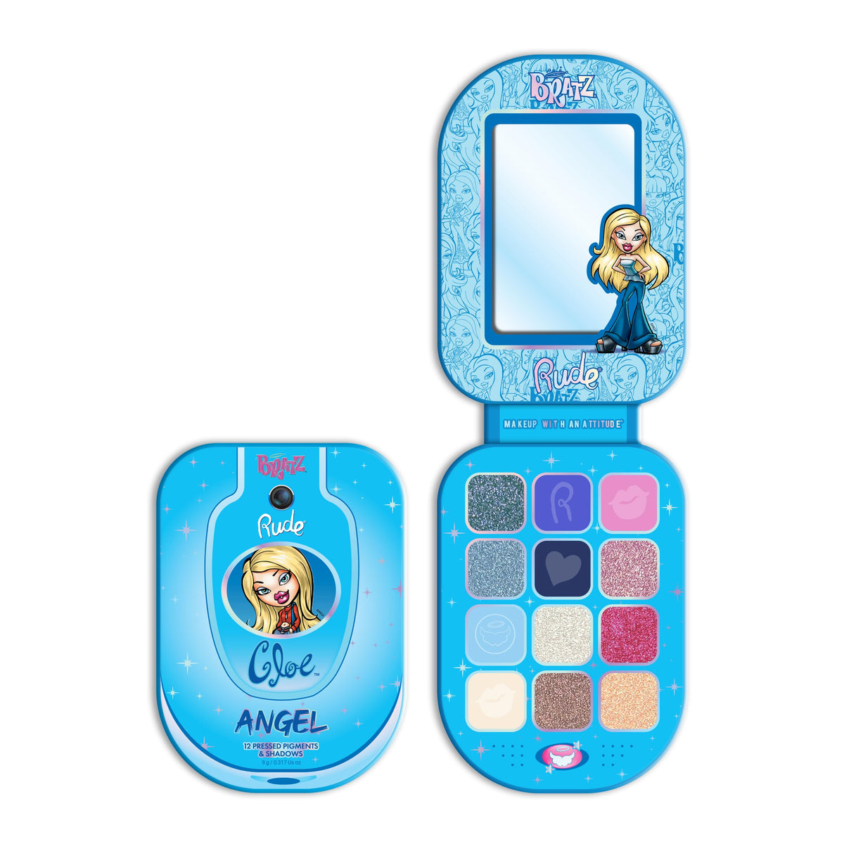 Rude Bratz Angel palette compact for on-the-go makeup and bold looks.