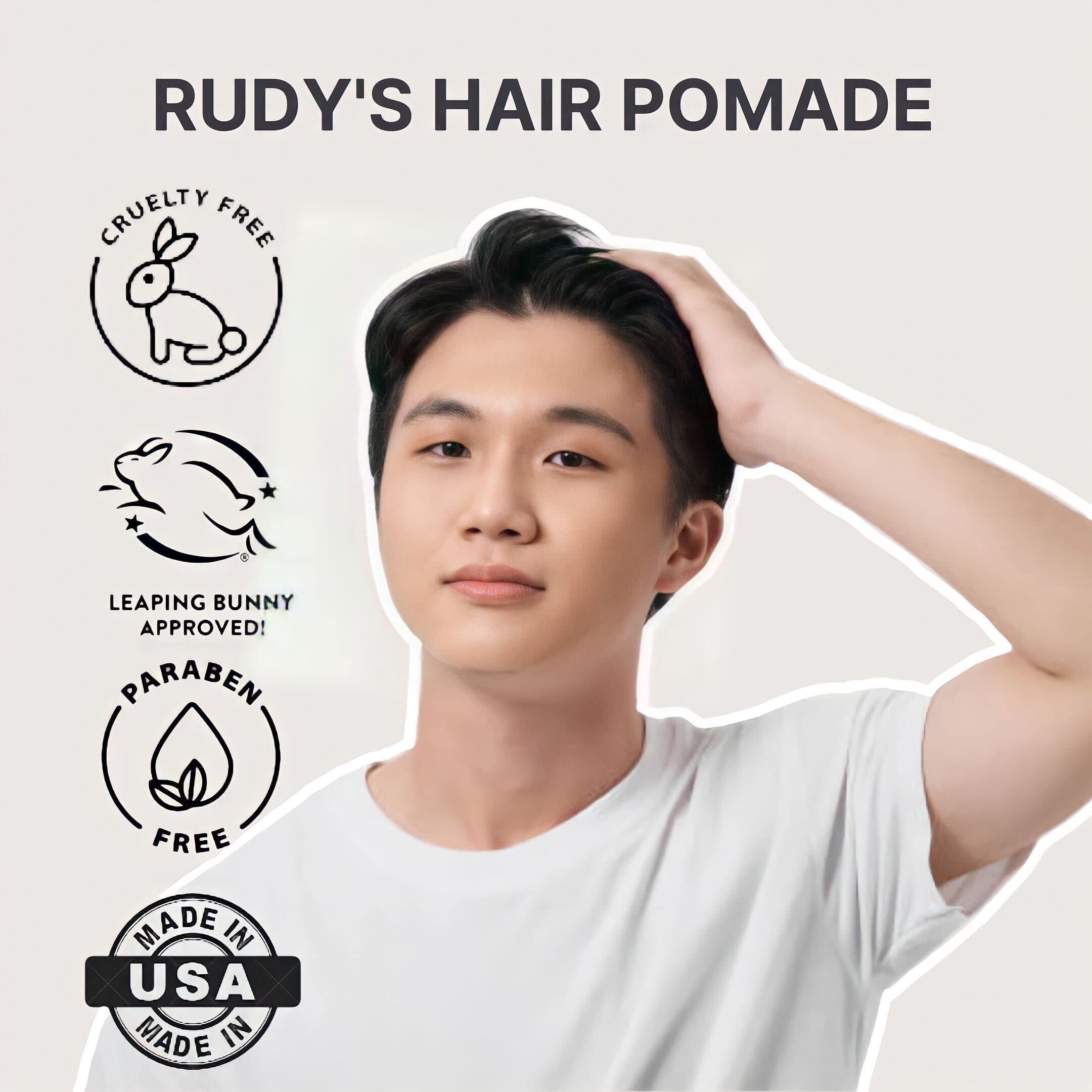 Rudy's Soft Clay Pomade dime-sized amount demonstrating easy application.