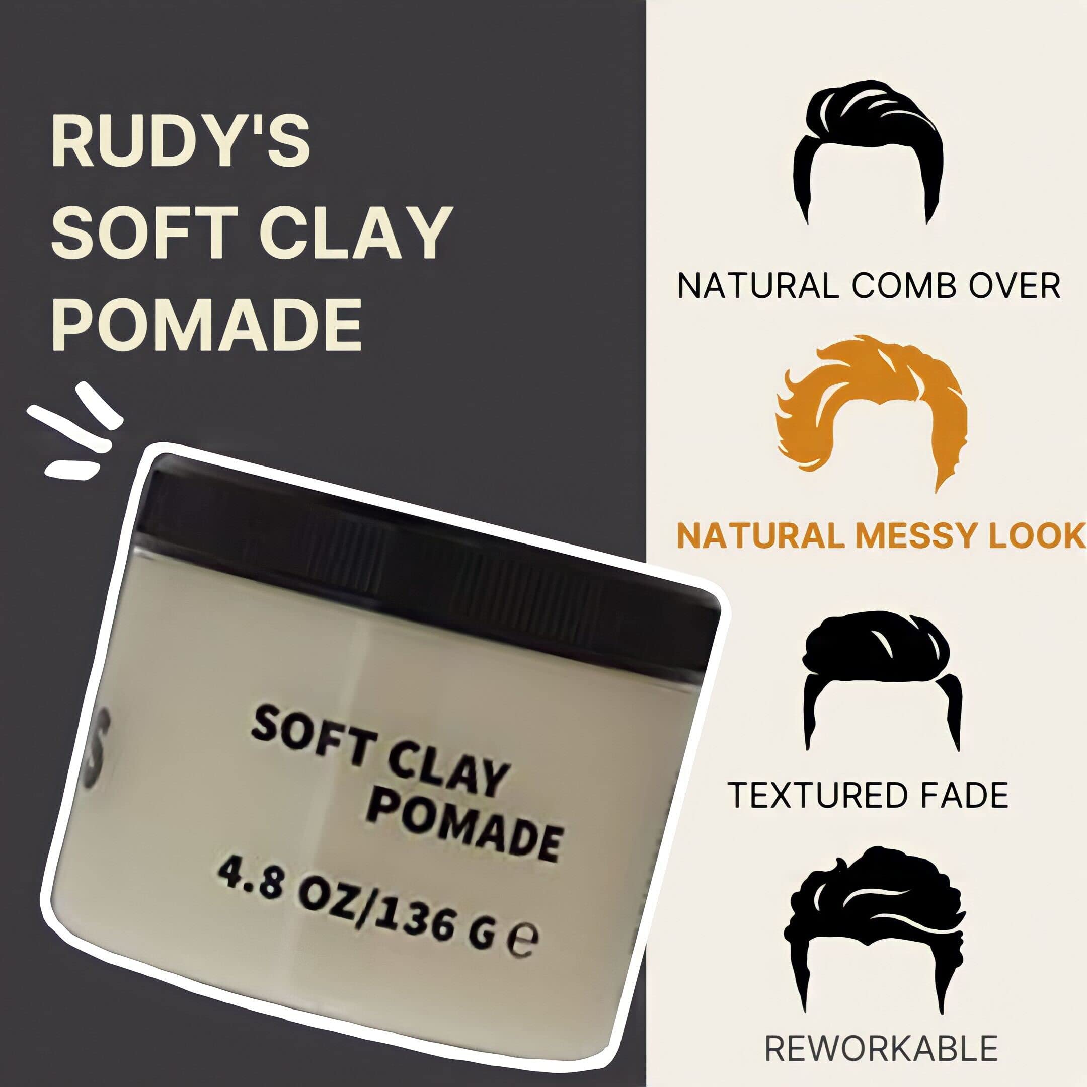 Rudy's Soft Clay Pomade hair styling in action for natural separation.