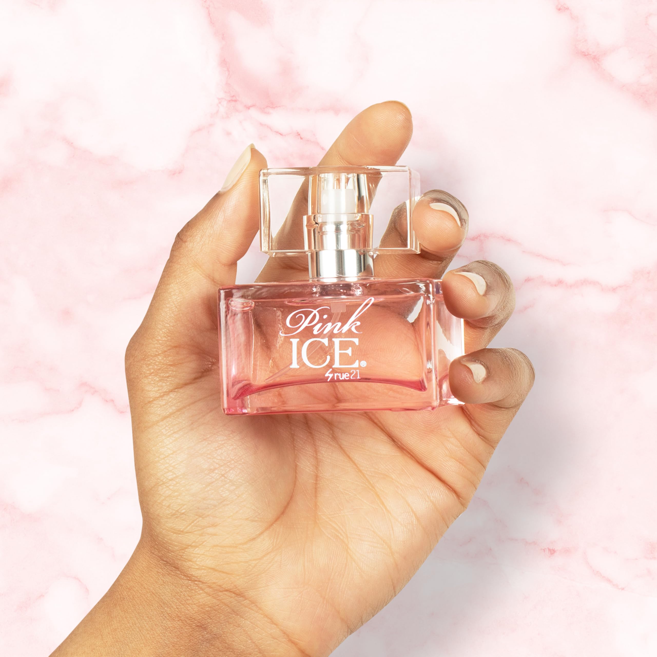 Rue 21 Pink Ice cap detail highlights premium packaging for gifting.