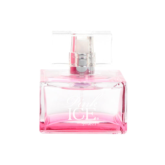 Rue 21 Pink Ice EDP bottle on vanity, conveying everyday confidence.