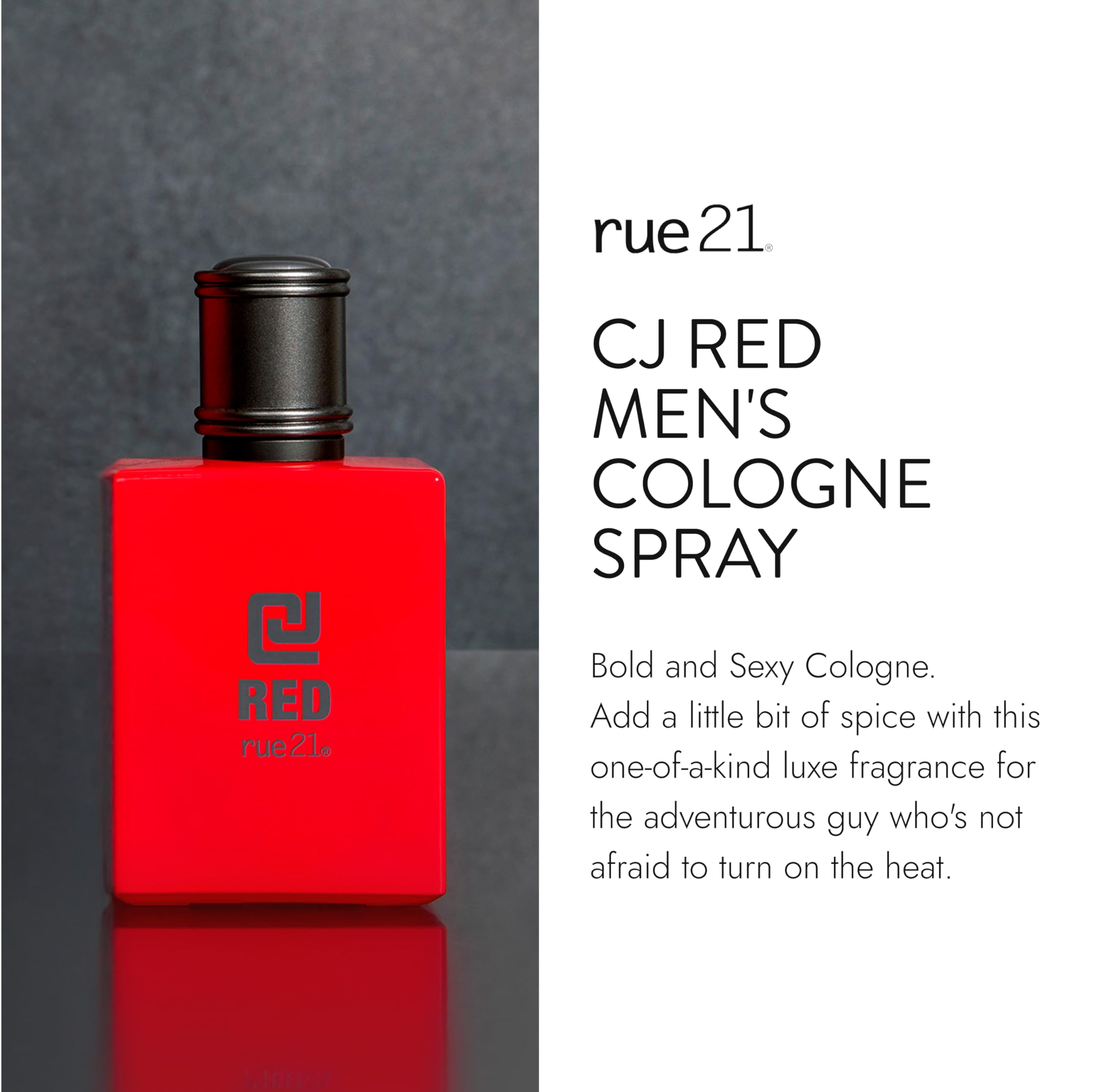 Rue 21 CJ Red bottle cap close-up, premium woody spice appeal.