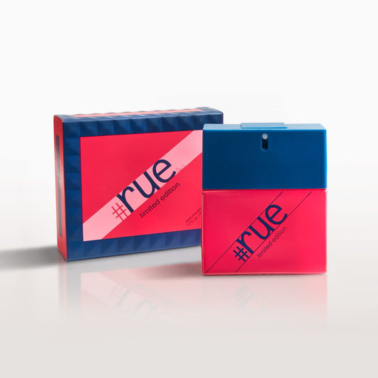 Rue 21 Rue Eau De Parfum bottle close-up shows fresh floral notes for daily wear.