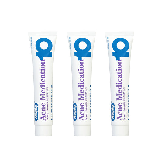 Rugby Laboratories benzoyl peroxide gel 10% tube packaging for targeted acne care