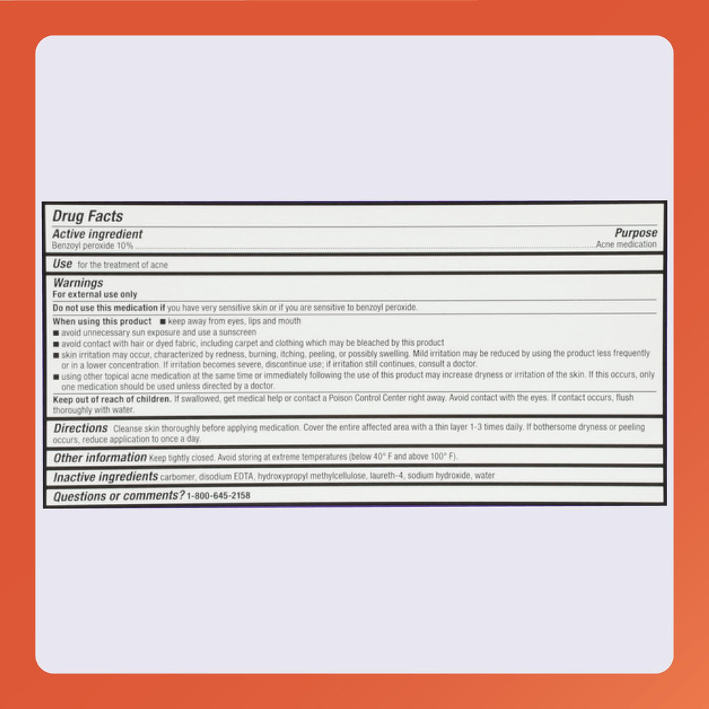 Greaseless formula image of Rugby Laboratories benzoyl peroxide gel 10% drying clearly