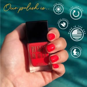 Rugged Beauty UV inhibitor label indicating color protection for nails.