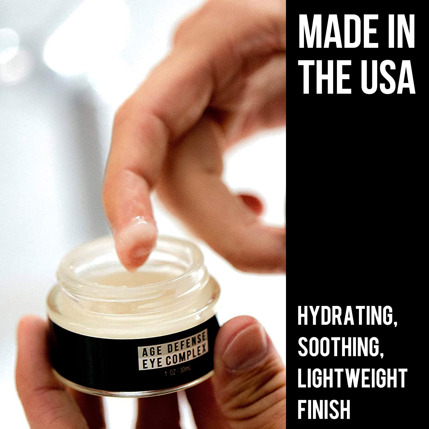RUGGED & DAPPER formula featuring hyaluronic acid protects eyes from dryness.