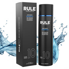 Rule No.10 bottle back view highlights ingredients and usage notes.