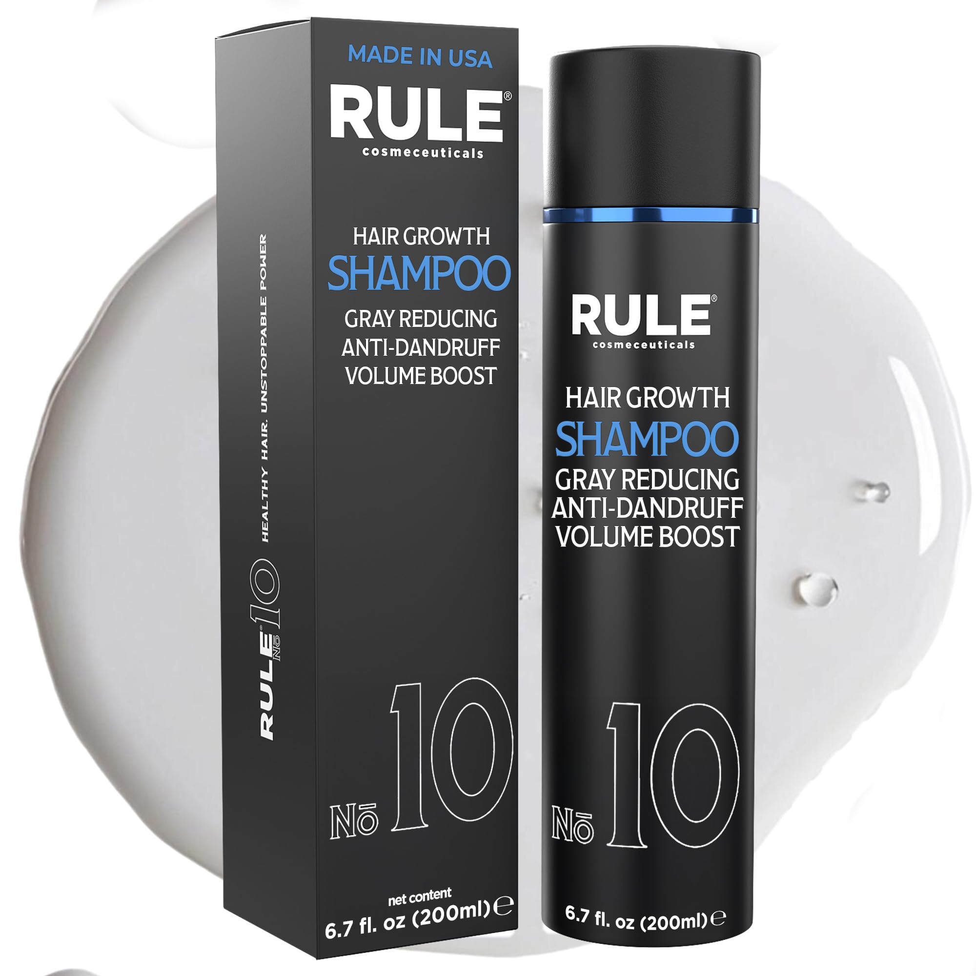 Rule No.10 grey reducing shampoo bottle front view shows color revival potential.