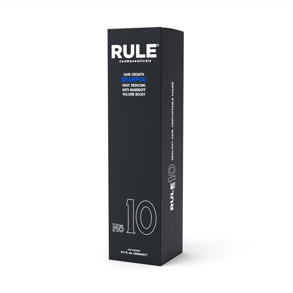 Shampoo lather and rinse with Rule No.10 showcases cleansing and volume boost.