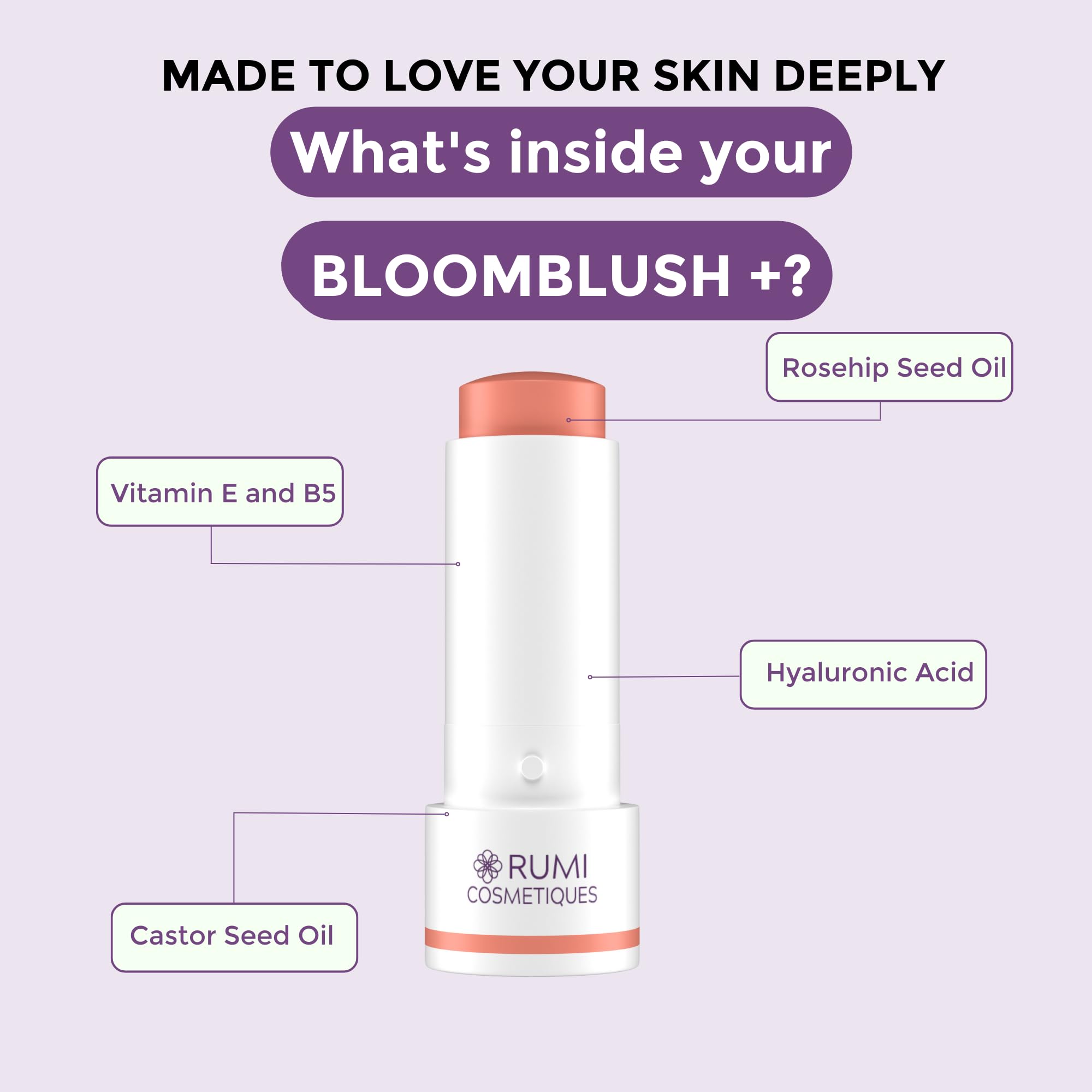 Rumi BloomBlush+ Berry Kiss shade swatch on cheek
