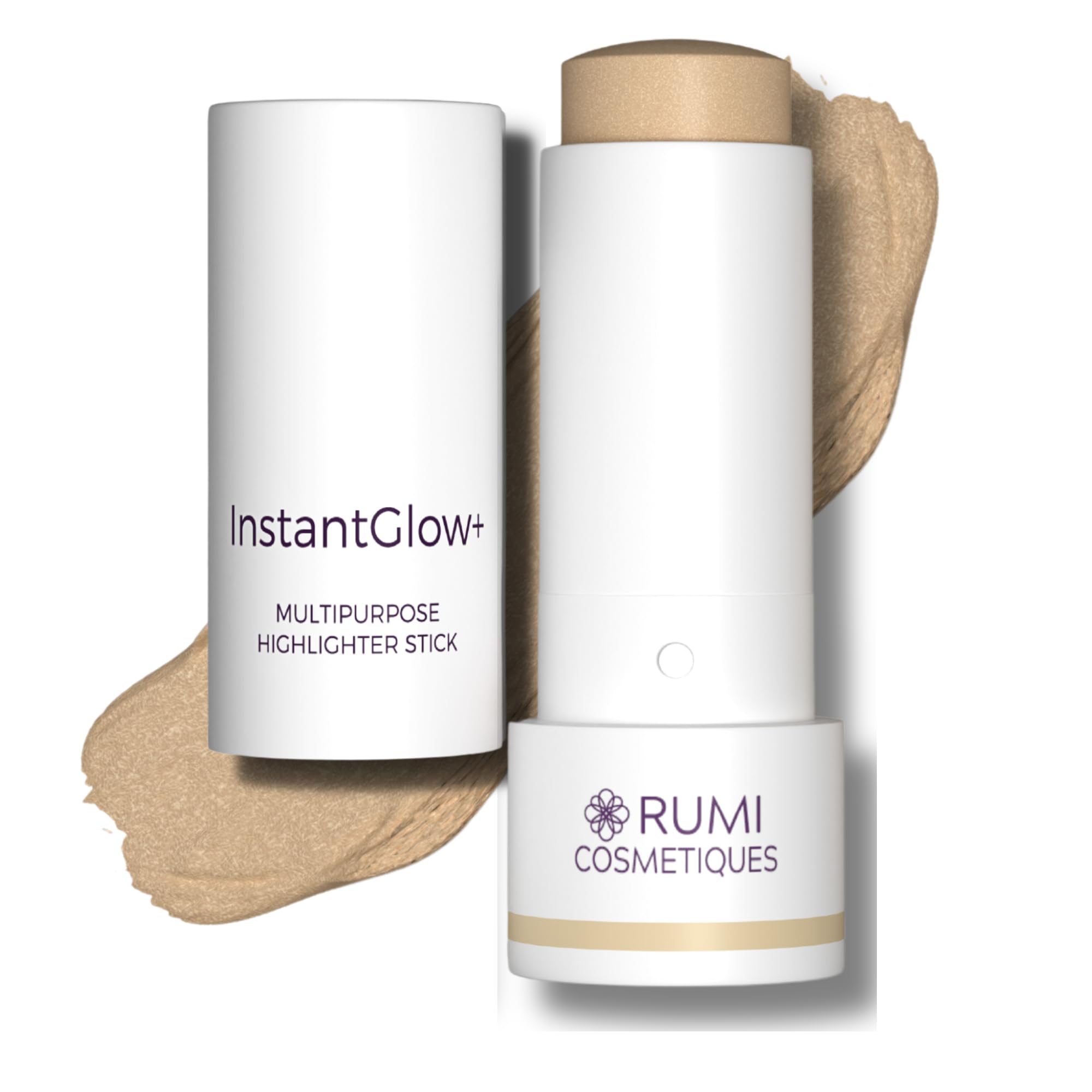 Rumi Cosmetiques InstantGlow+ packaging shows premium highlighter design for easy appeal
