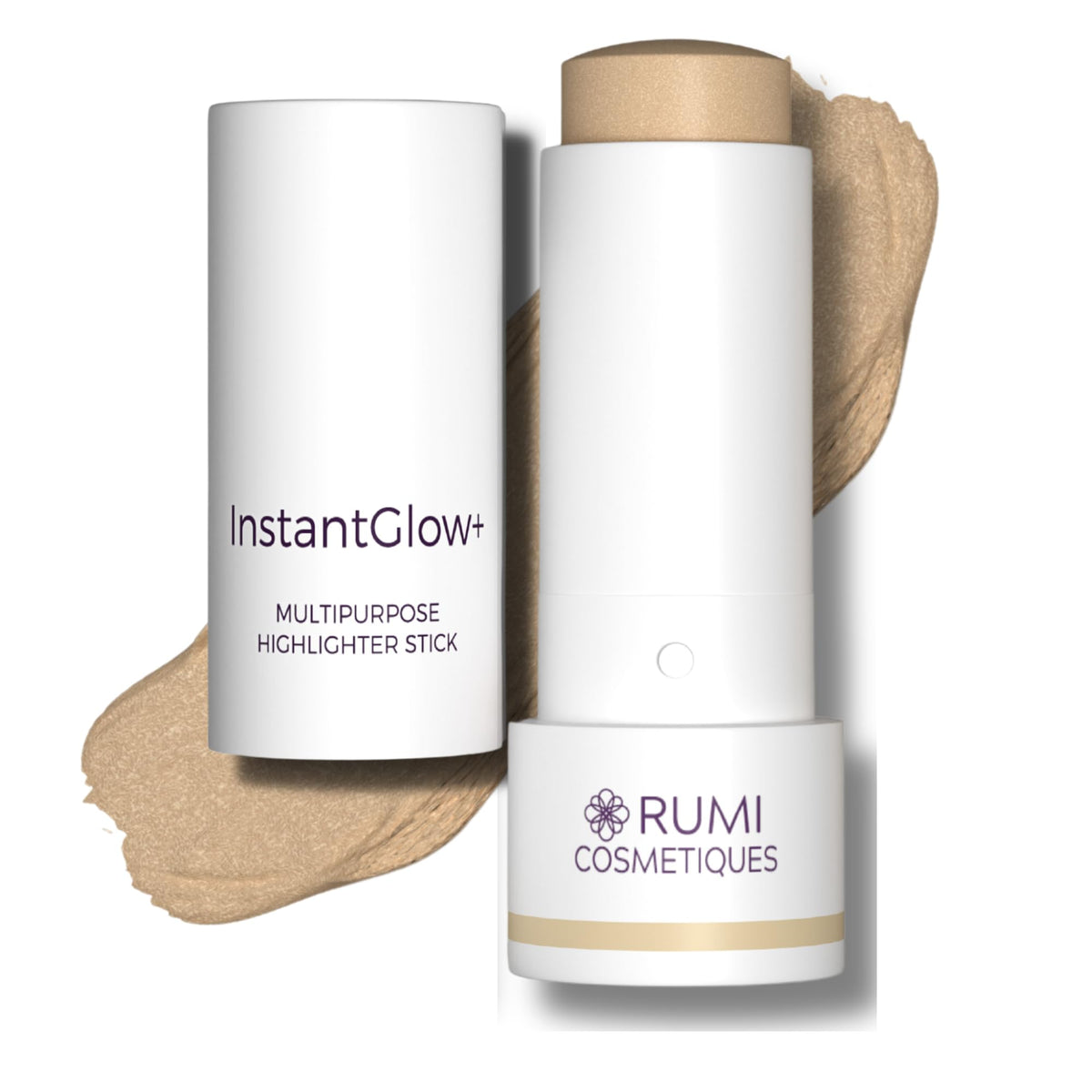 Rumi Cosmetiques InstantGlow+ packaging shows premium highlighter design for easy appeal