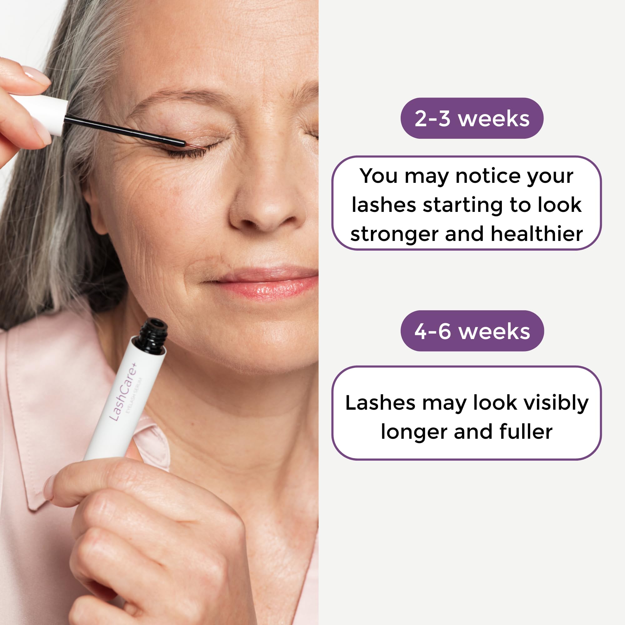 LashCare+ brush-app scene illustrating easy daily eye-area application