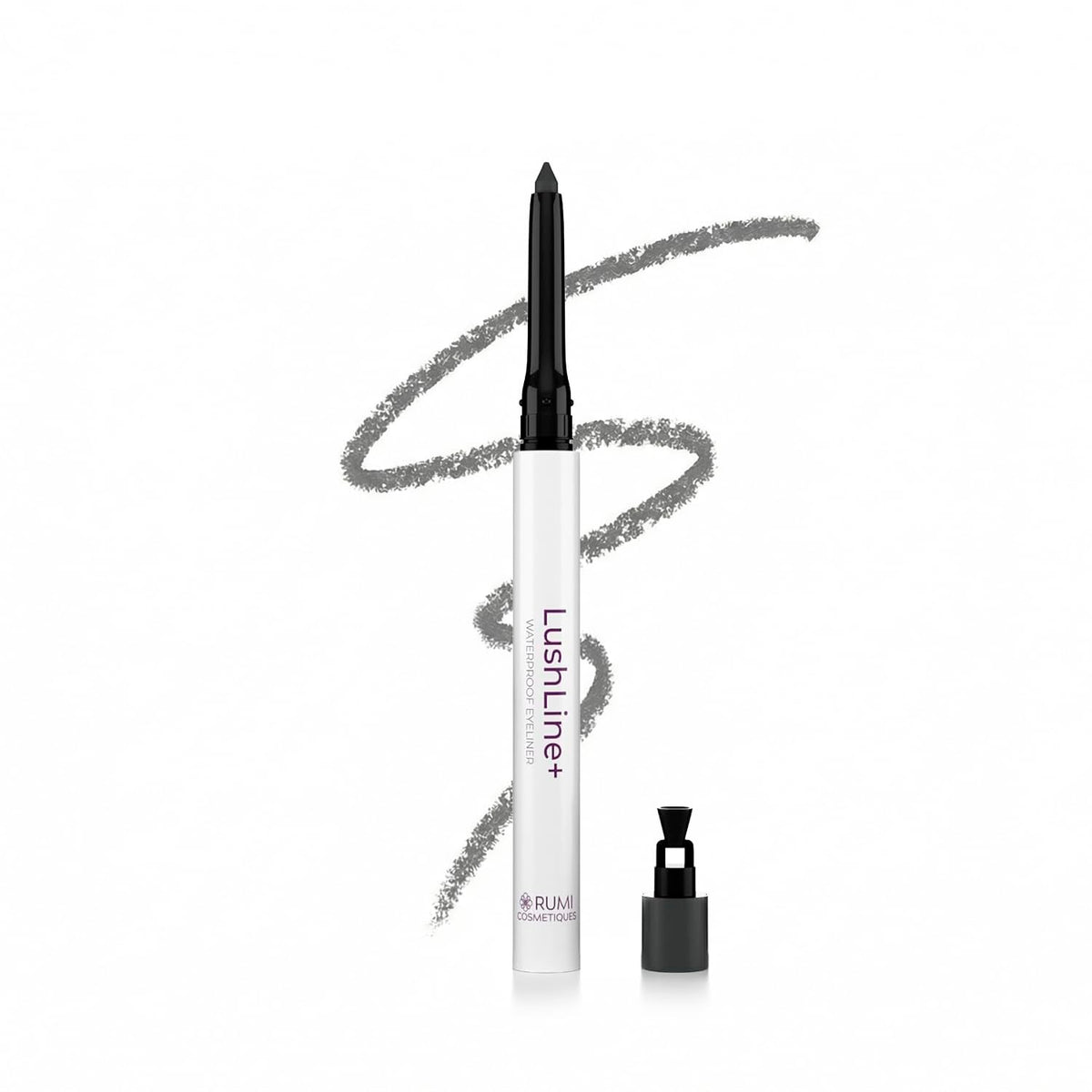Rumi Cosmetiques LushLine+ waterproof eyeliner natural grey offers lasting definition for mature eyes.