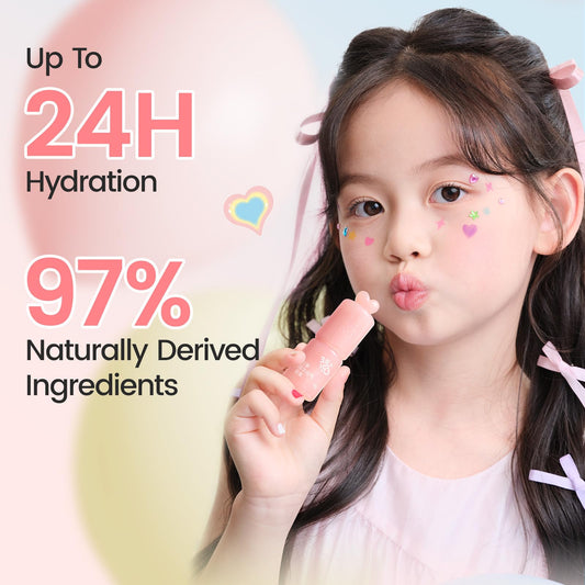 RUNBEN kids lip balm color-change close-up with playful tint