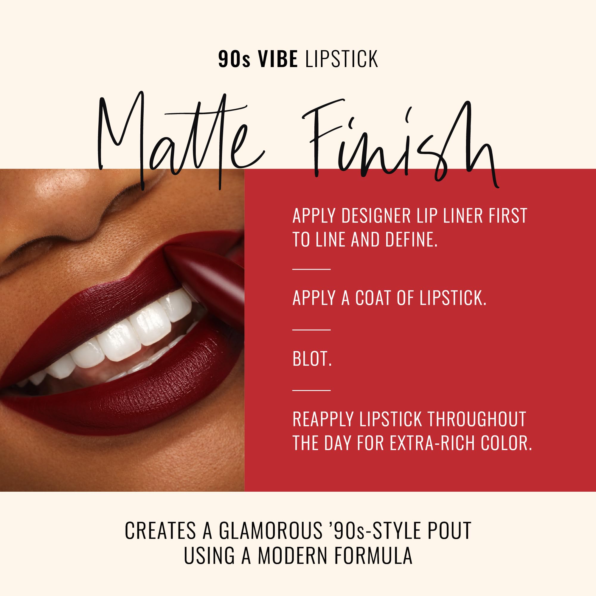 Runway Rogue 1993 lipstick applied on lips for a sultry 90s look.
