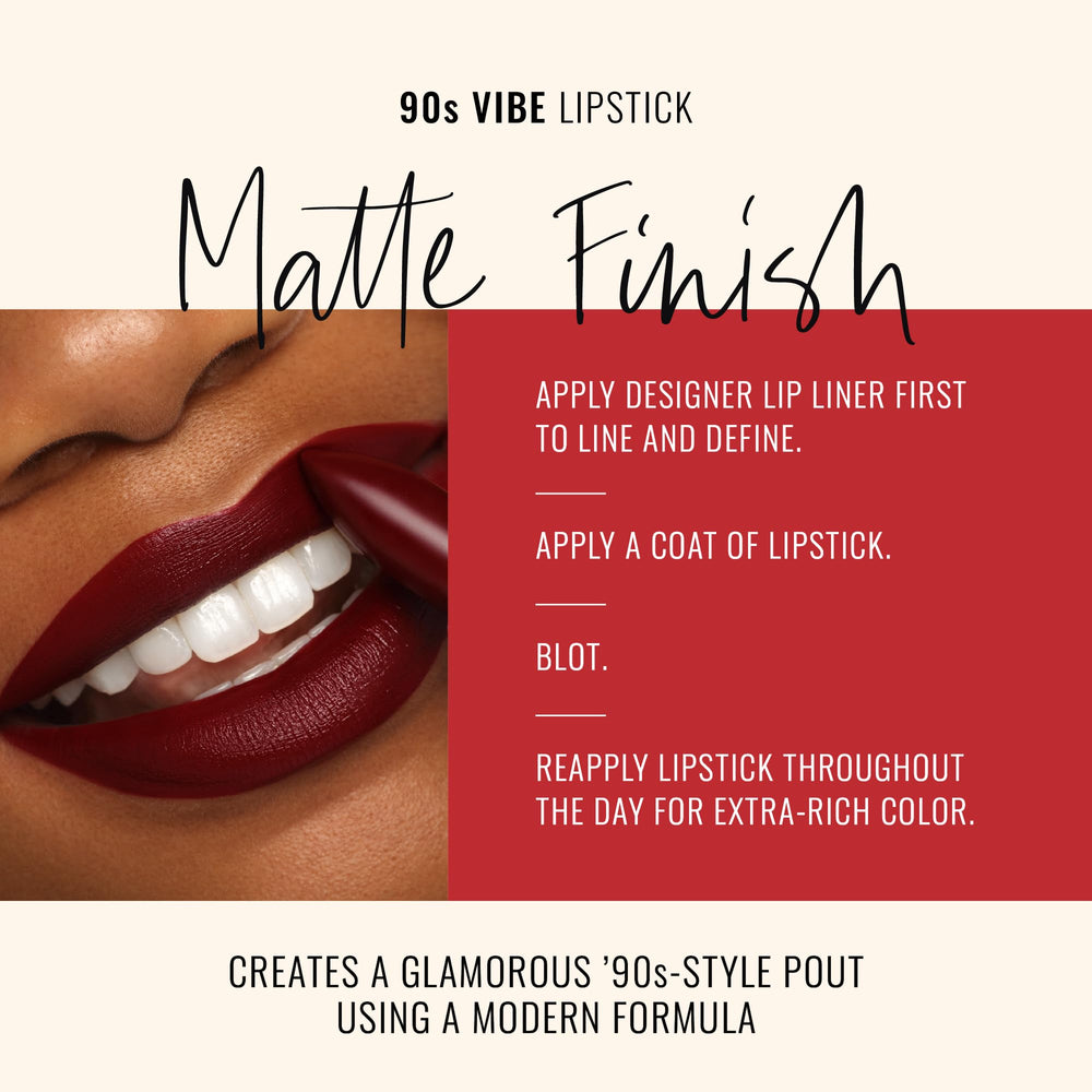 Runway Rogue 1993 lipstick applied on lips for a sultry 90s look.