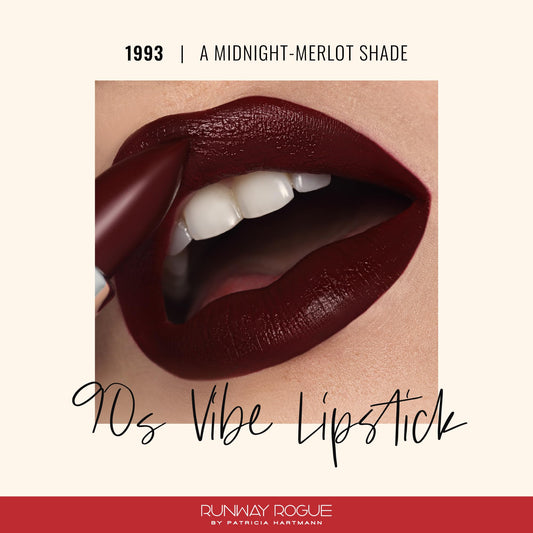 Runway Rogue 1993 swatch on arm shows rich moisturizing matte finish.