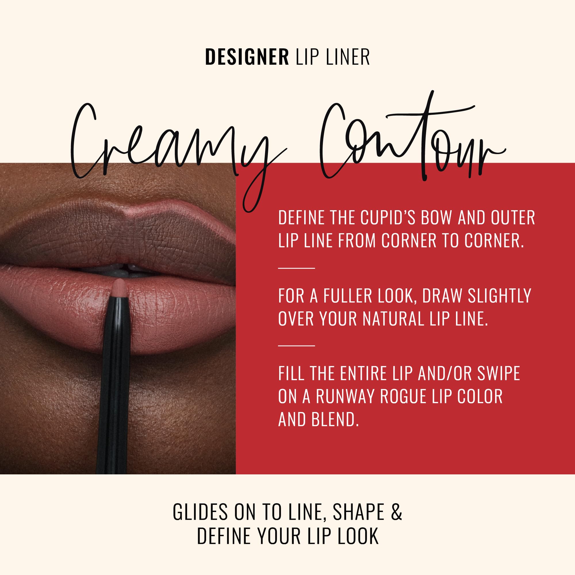 Close-up of Runway Rogue Designer Liner tip for clean edge definition.