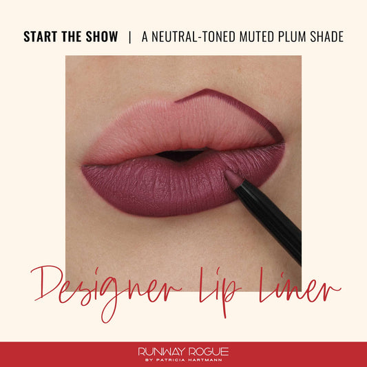 Runway Rogue Designer Liner creamy vegan formula closeup demonstrates smooth, crease-free lip line