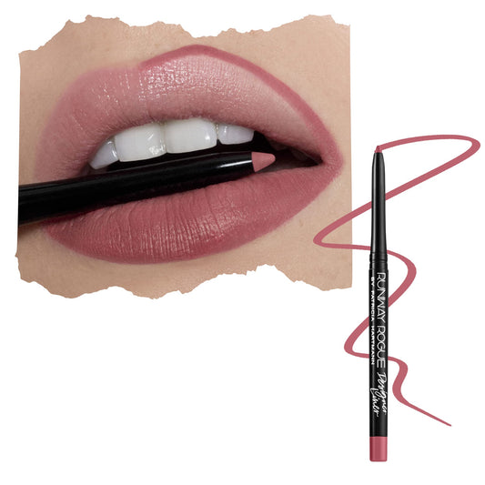 Runway Rogue Designer Liner Lip Pencil close-up showing precise definition in cool berry-rose.