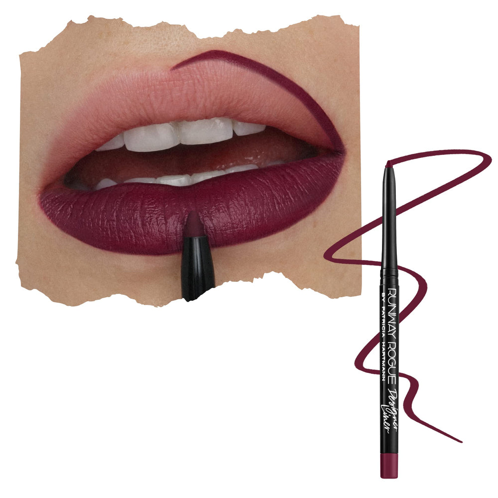 Runway Rogue Designer Liner Pencil close-up showing creamy matte finish for defined lips.