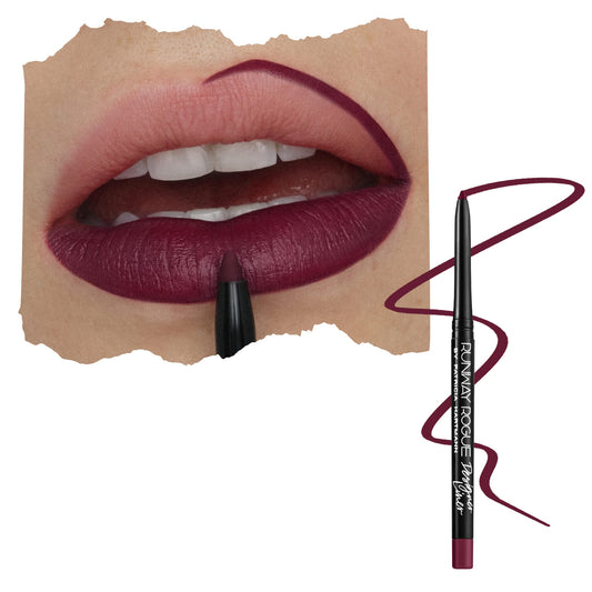 Runway Rogue Designer Liner Pencil close-up showing creamy matte finish for defined lips.