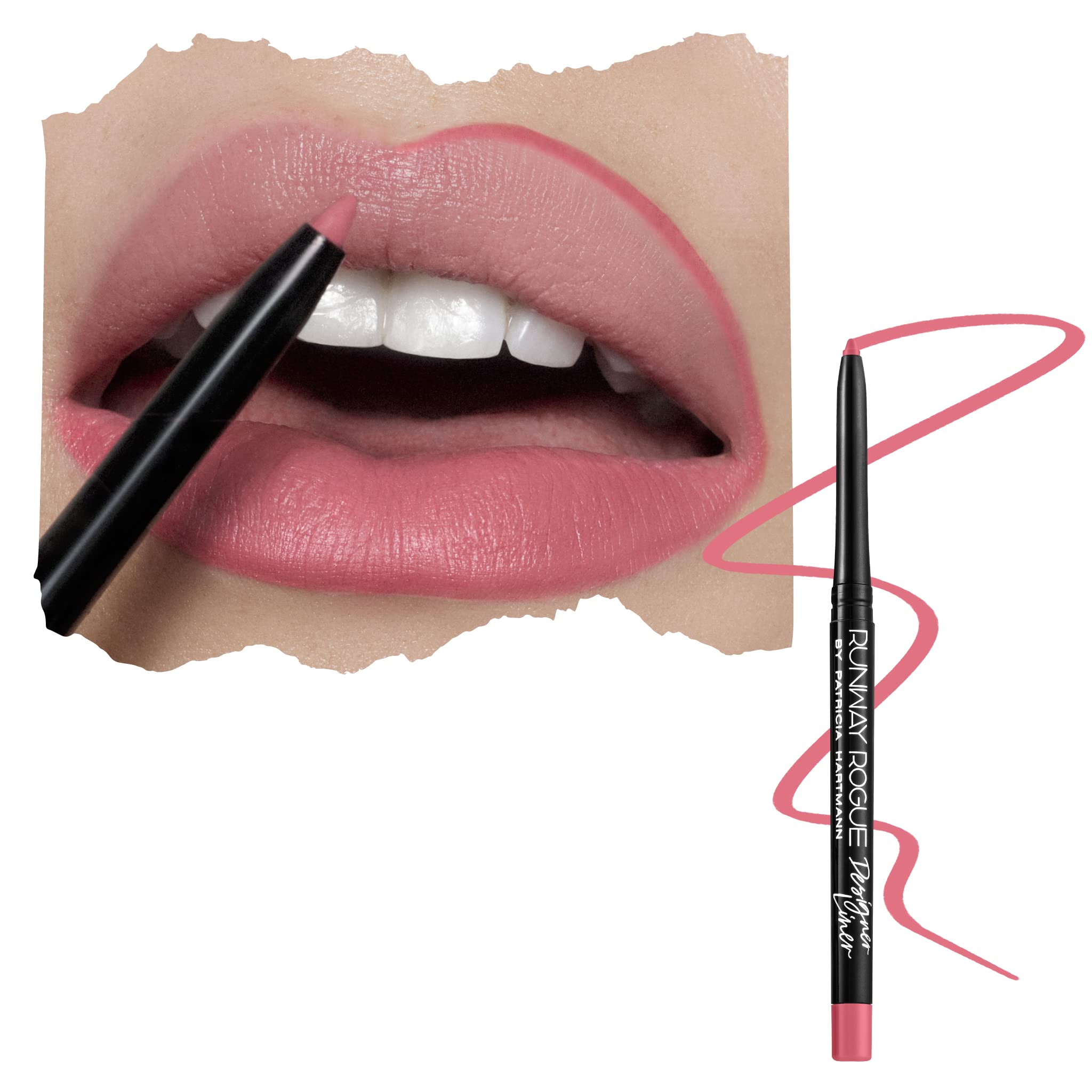 Runway Rogue Designer Lip Liner pencil close-up for crisp lip edge definition.