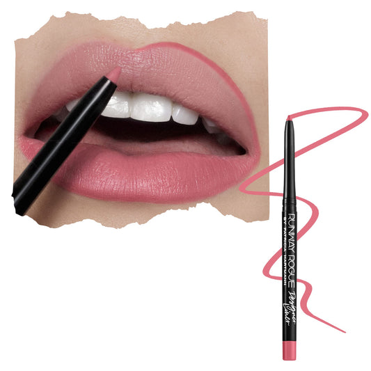 Runway Rogue Designer Lip Liner pencil close-up for crisp lip edge definition.