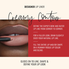 Runway Rogue Spotlight on lips demonstrates long-lasting color with feather-proof defined edges.