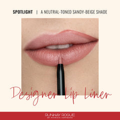 Runway Rogue Spotlight swatches reveal warm sandy-beige shade for versatile lip looks.