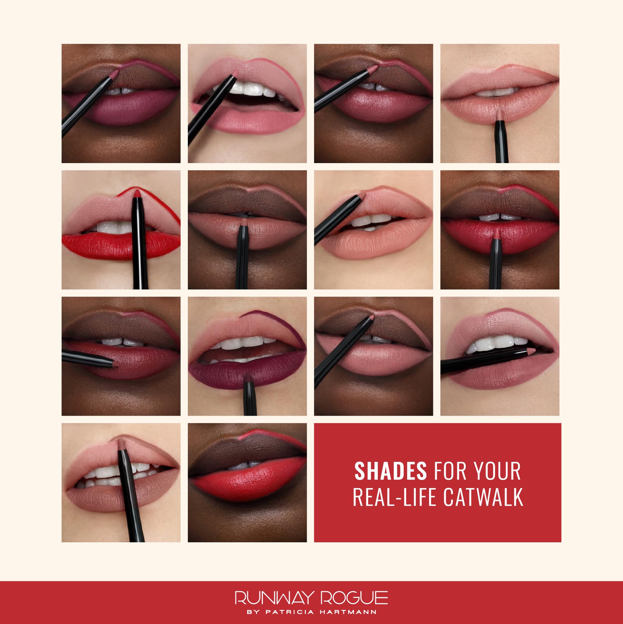 Runway Rogue Designer Liner Lip Pencil wear-test demonstrates smudge-proof, long-lasting color.