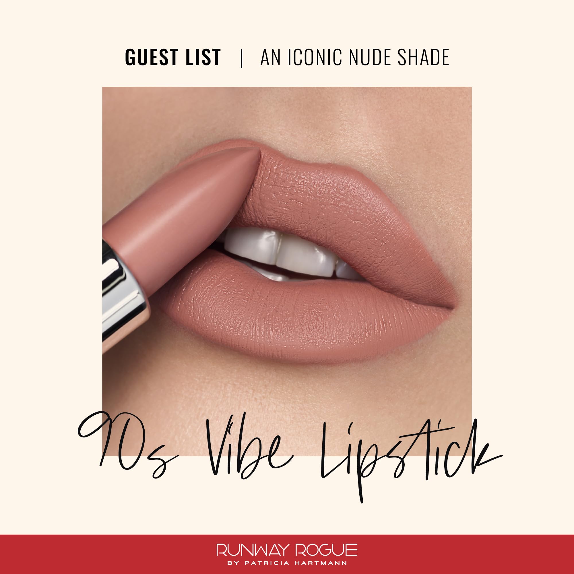 Runway Rogue Guest List lipstick application demonstrates even coverage and smooth glide.