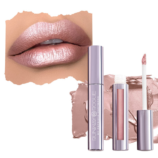 Runway Rogue Pearl Glam bottle closeup for a luxe pearlescent lip look