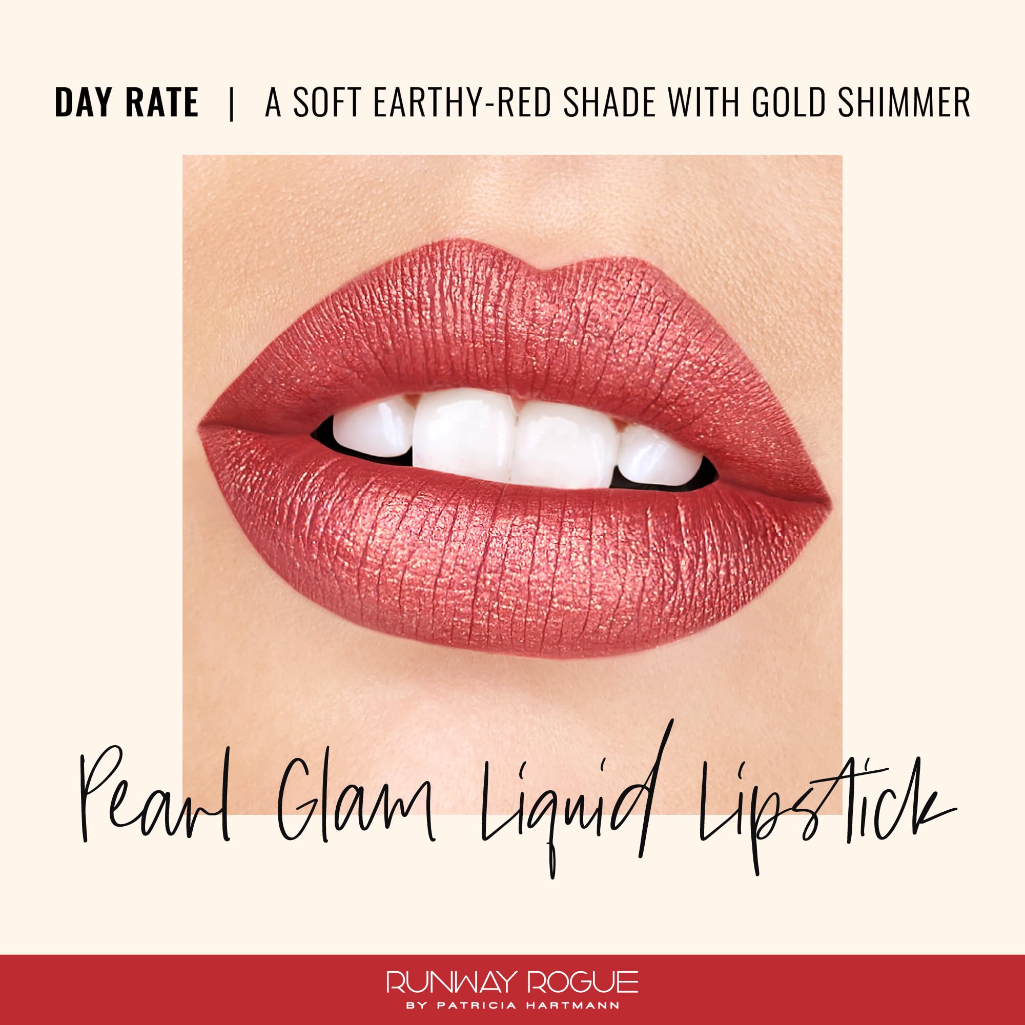 Runway Rogue Pearl Glam close-up showing pearlescent shimmer on lips.