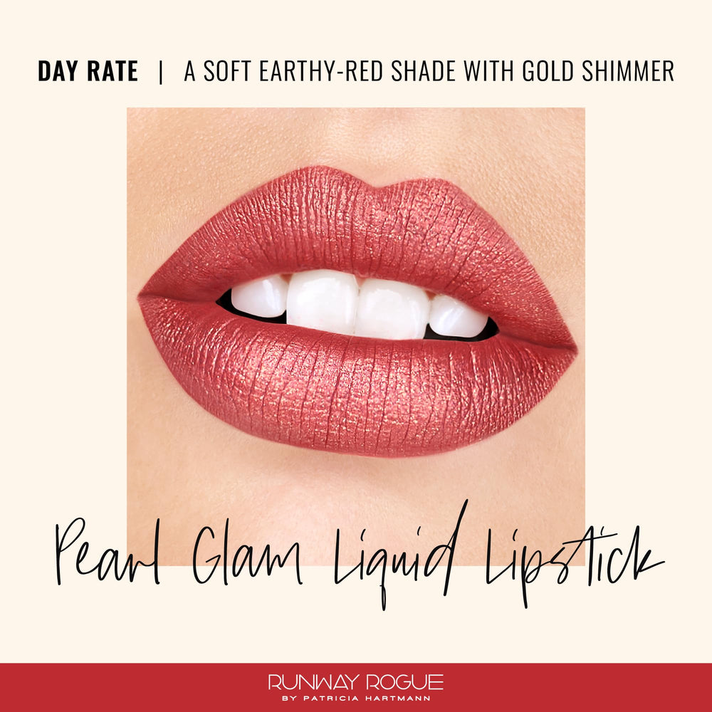 Runway Rogue Pearl Glam close-up showing pearlescent shimmer on lips.