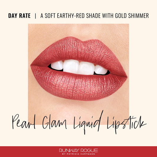 Runway Rogue Pearl Glam close-up showing pearlescent shimmer on lips.