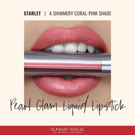 Starlet shimmer close-up showing silver and gold flecks in the frosted coral-pink finish.